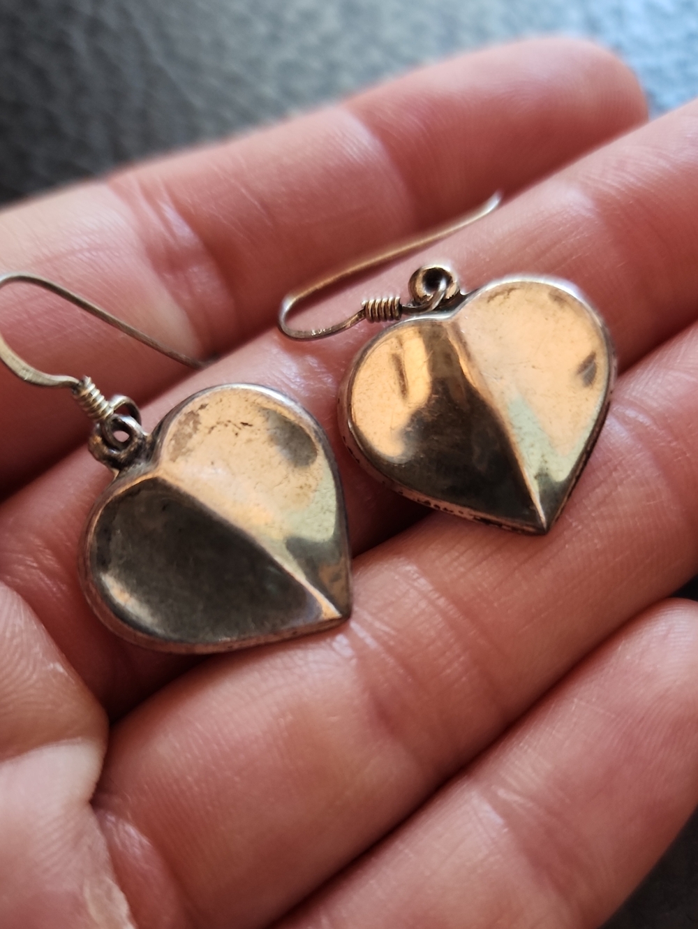 VTG Sterling Silver Heart Drop Earrings